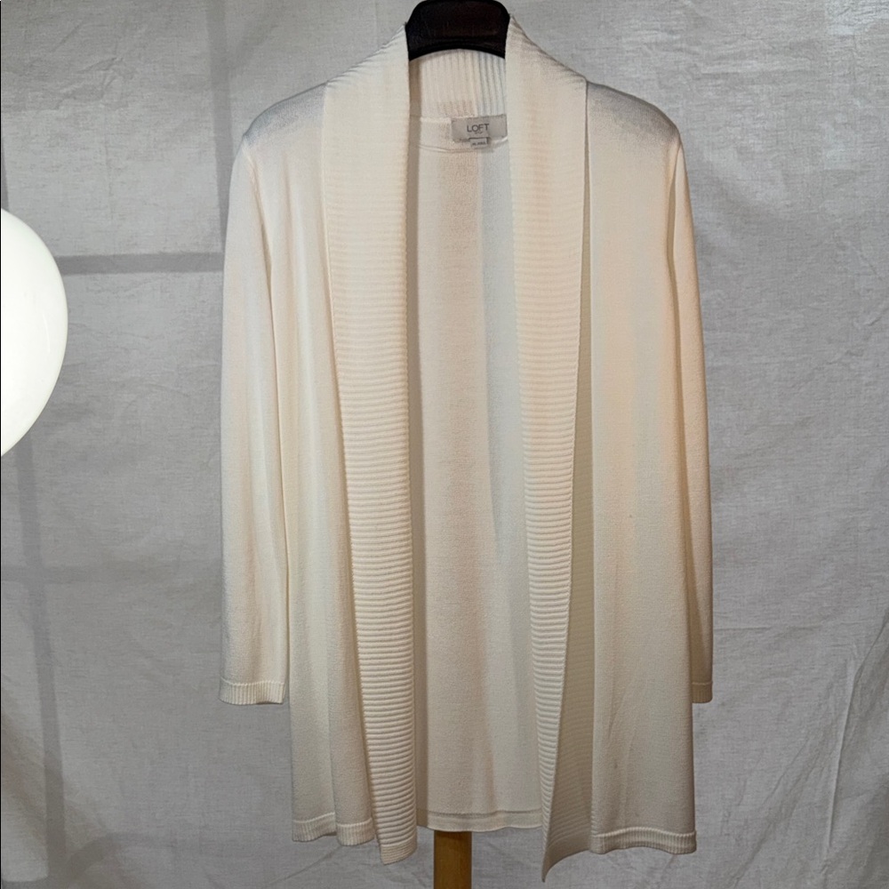 LOFT Women's Cream Open Front Cardigan